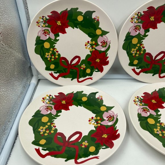 Target Christmas Holiday Wreath Threshold Stoneware Appetizer Plates Set Of 4 - Picture 2 of 5